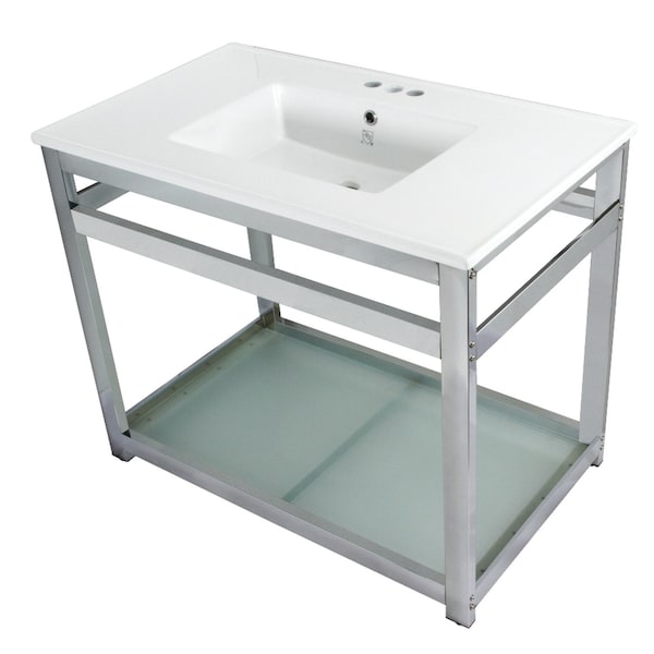 Fauceture VWP3722W4B1 37-Inch Ceramic Console Sink (4-Inch, 3-Hole), White/Polished Chrome VWP3722W4B1 - main